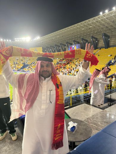 Celebrating Qadsiah&rsquo;s win over al-Nassr.