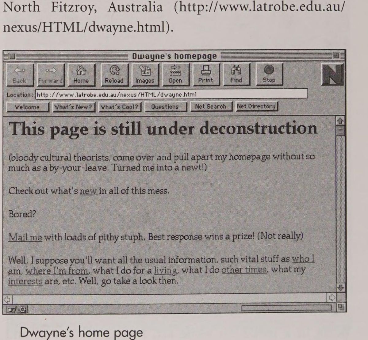 Screenshot of Dwayne's home page